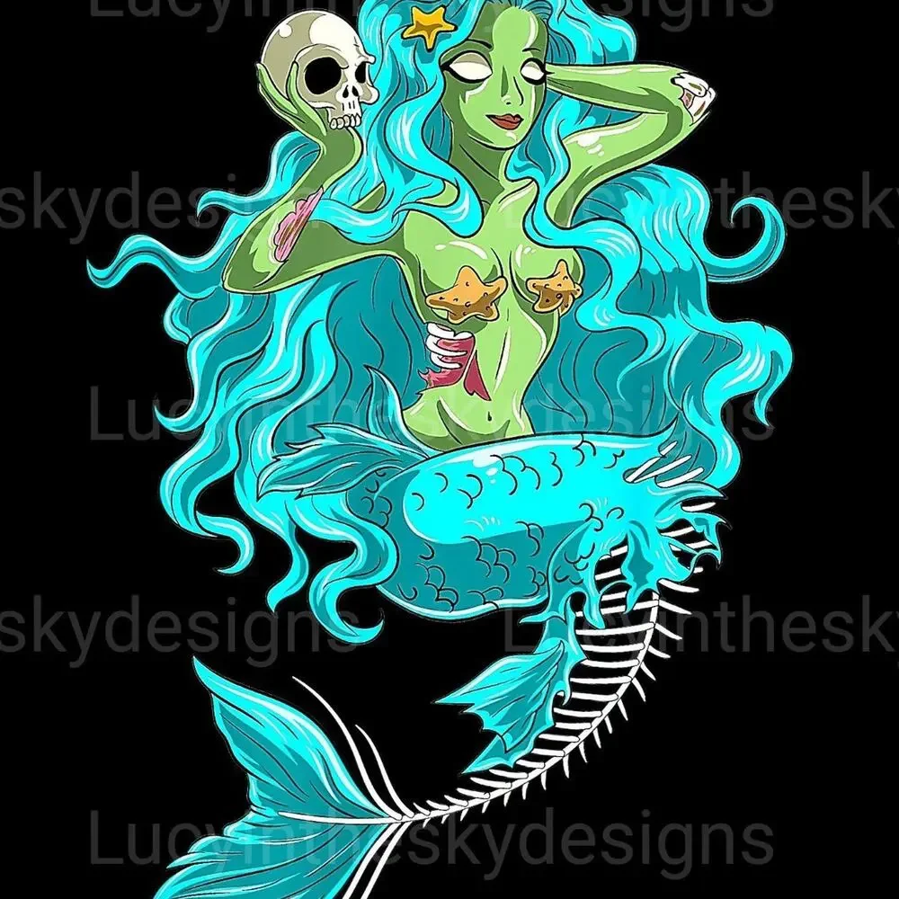 Zombie Mermaid Spooky Nautical Art Print POP Art Culture Wall Decor - Picture 2 of 4